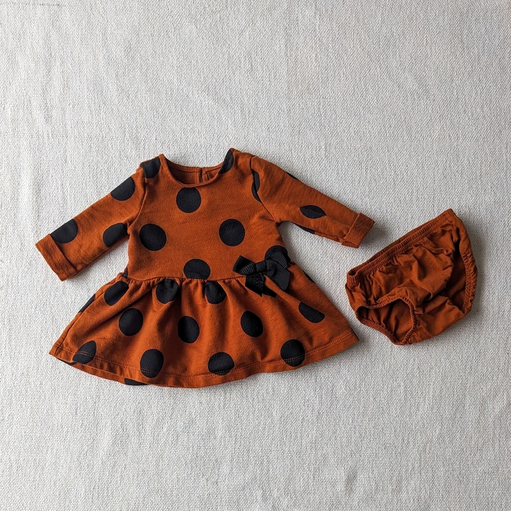 Carter's Baby Girls' Long Sleeve Polka Dot Dress, Brown/Black, 3 Months